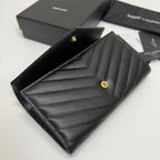 YSL Long Wallet Black Leather Gold Tone 10769 19cm