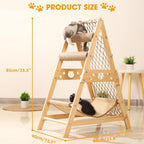 Cat Tree Triangle Cat Tower with Sisal Scratching Posts, Soft Hammock Bed & Hanging Feather Toys – Bamboo Stable Cat Climbing Tower for Indoor Cats, Kittens & Small Cats, Space-Saving Design