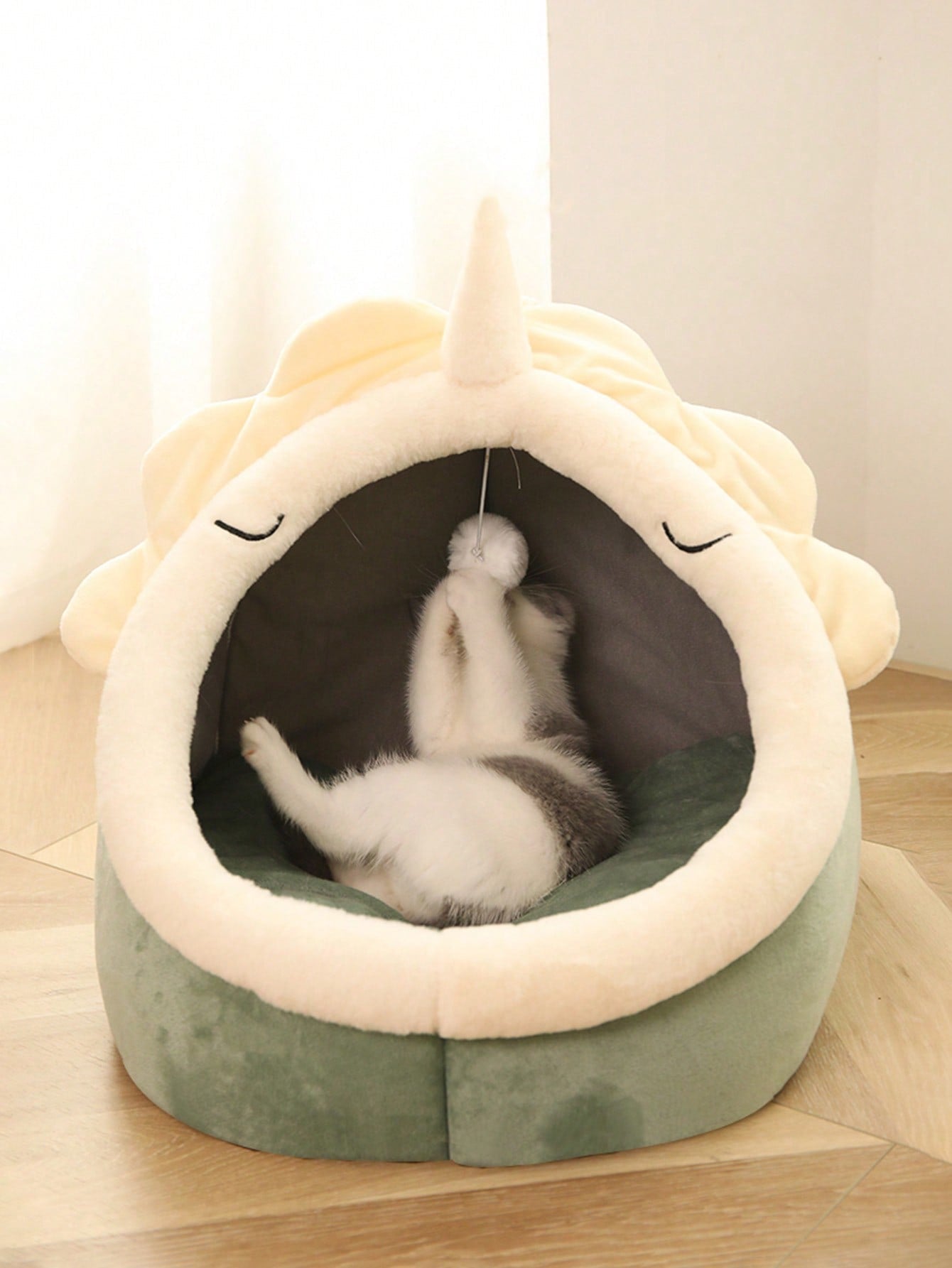 1pc Gray Cat-Shaped Pet Bed Suitable For Small & Medium-Sized Cats And Dogs, All Seasons Puppy Keep Dog Bed Cat Bed