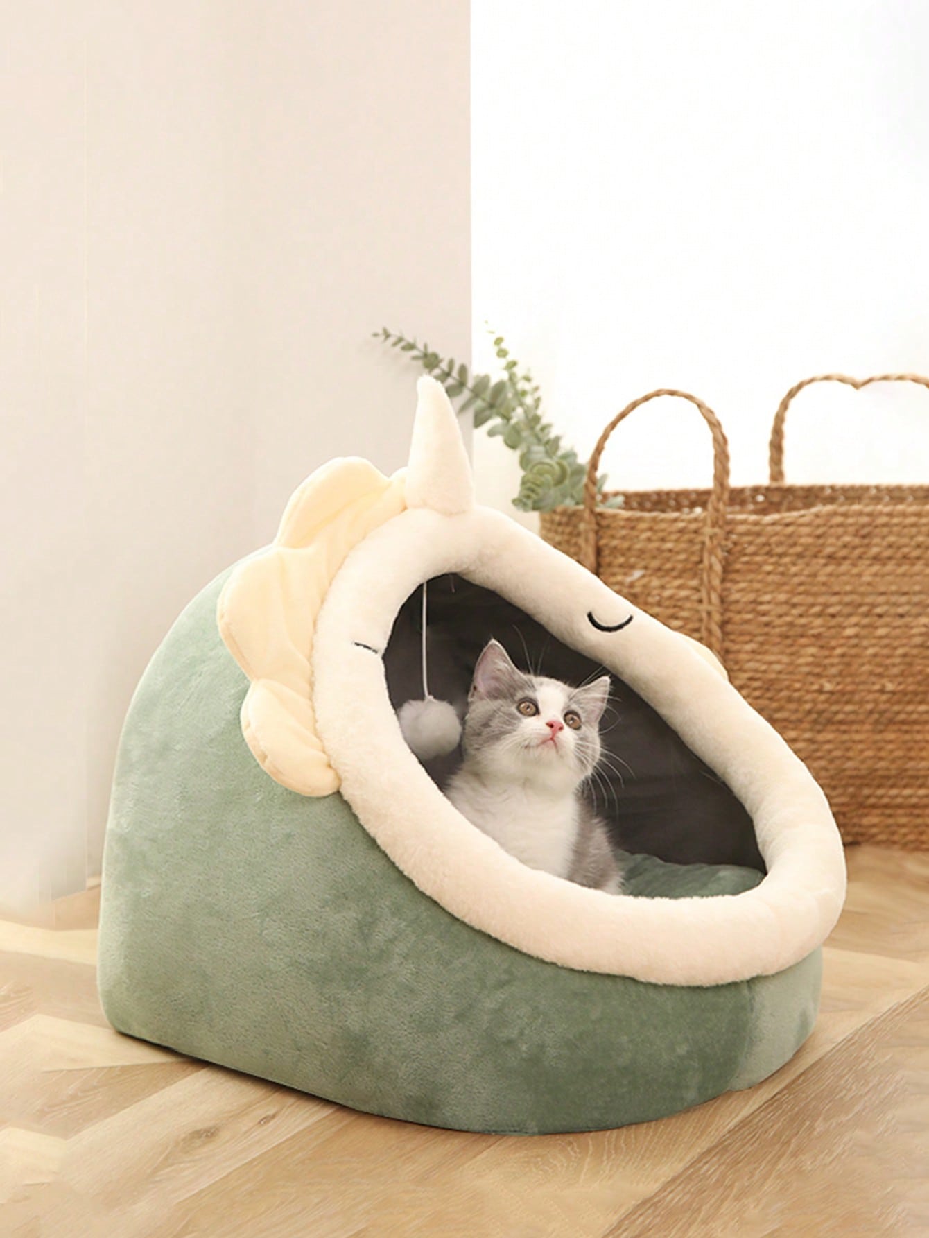 1pc Gray Cat-Shaped Pet Bed Suitable For Small & Medium-Sized Cats And Dogs, All Seasons Puppy Keep Dog Bed Cat Bed