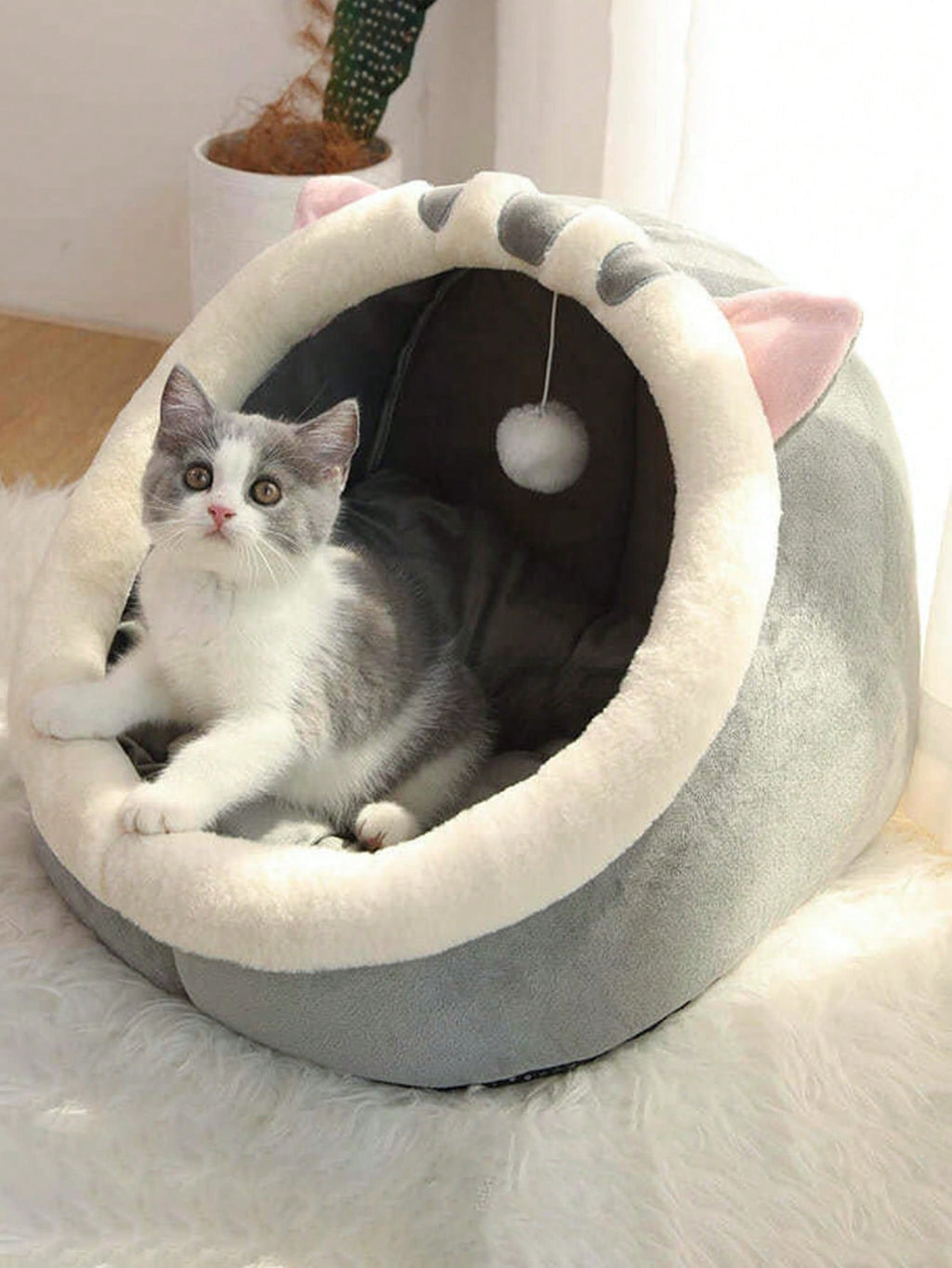 1pc Gray Cat-Shaped Pet Bed Suitable For Small & Medium-Sized Cats And Dogs, All Seasons Puppy Keep Dog Bed Cat Bed