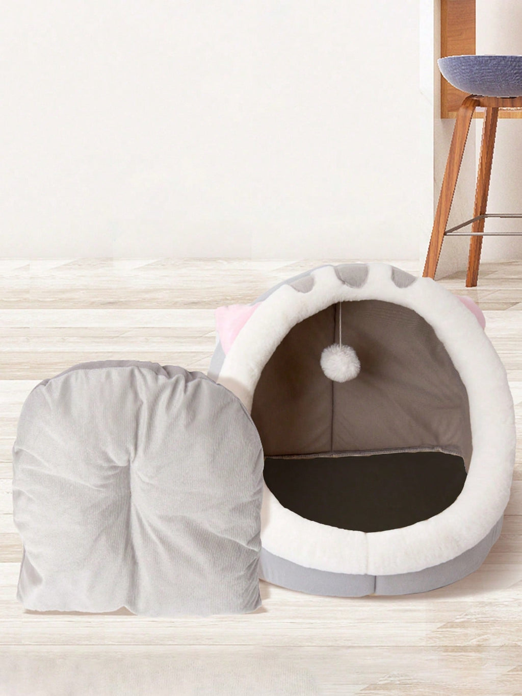1pc Gray Cat-Shaped Pet Bed Suitable For Small & Medium-Sized Cats And Dogs, All Seasons Puppy Keep Dog Bed Cat Bed