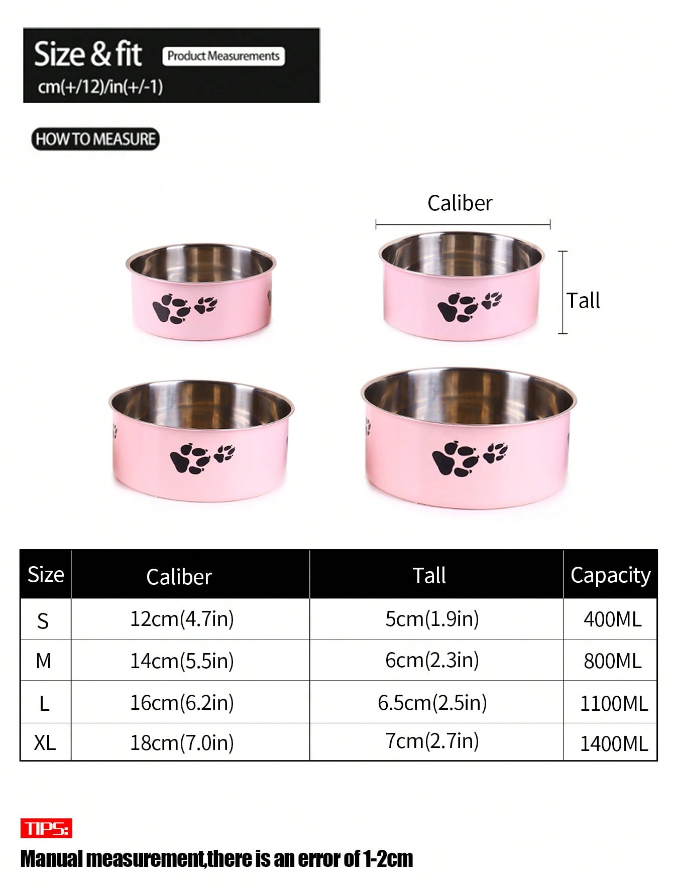 Supet 1pc Cartoon Paw Prints Design Stainless Steel Anti-Slip Pet Bowl For Small And Medium Dogs, Suitable For Indoor And Outdoor Use