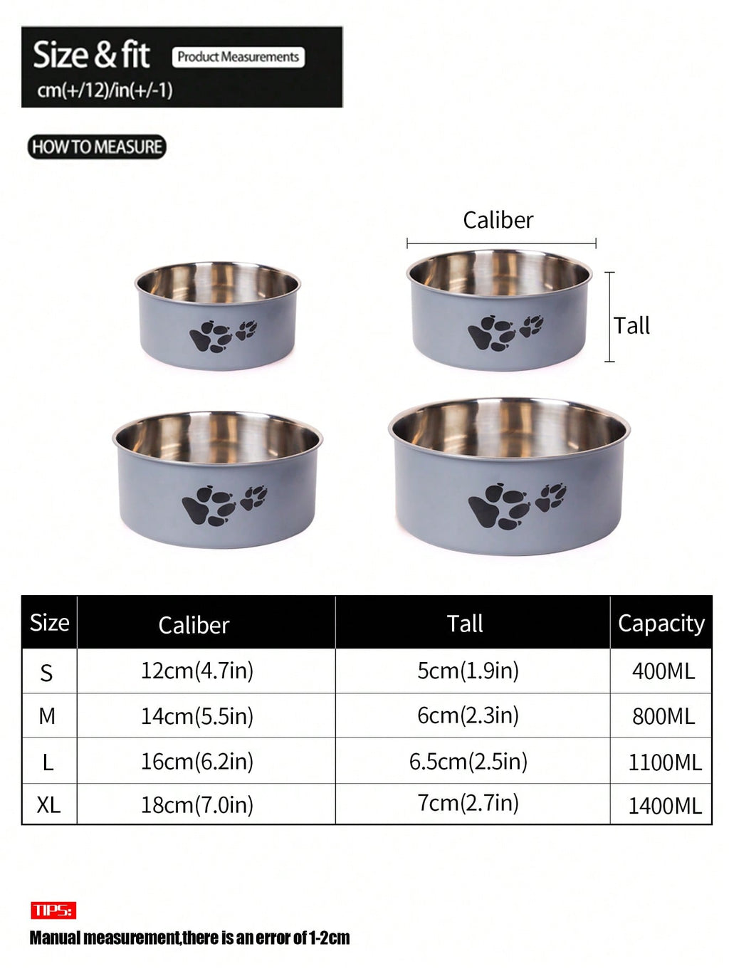 Supet 1pc Cartoon Paw Prints Design Stainless Steel Anti-Slip Pet Bowl For Small And Medium Dogs, Suitable For Indoor And Outdoor Use