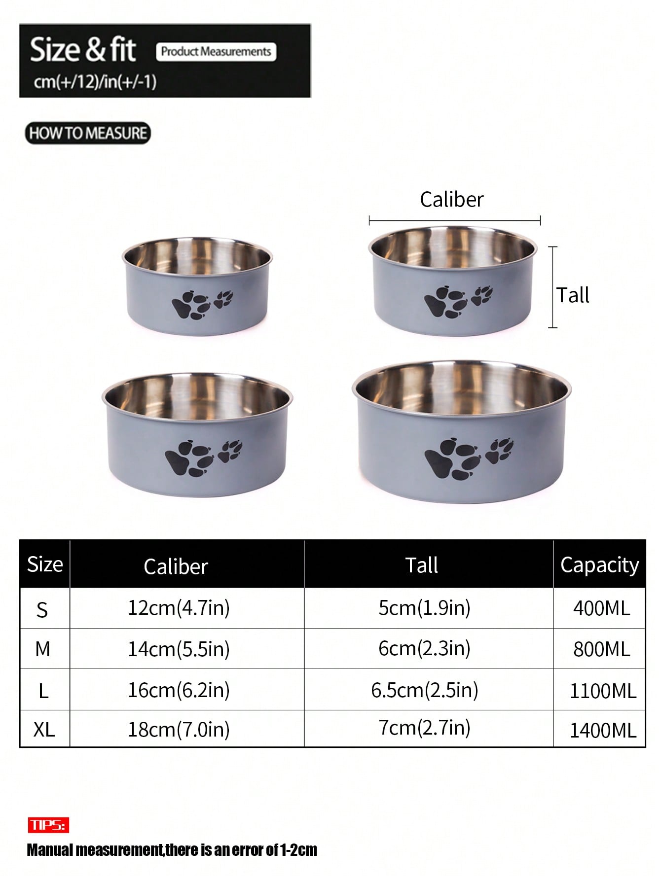 Supet 1pc Cartoon Paw Prints Design Stainless Steel Anti-Slip Pet Bowl For Small And Medium Dogs, Suitable For Indoor And Outdoor Use
