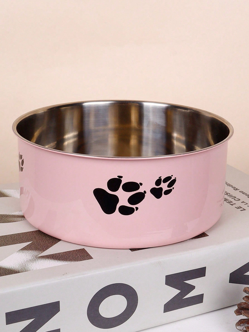 Supet 1pc Cartoon Paw Prints Design Stainless Steel Anti-Slip Pet Bowl For Small And Medium Dogs, Suitable For Indoor And Outdoor Use