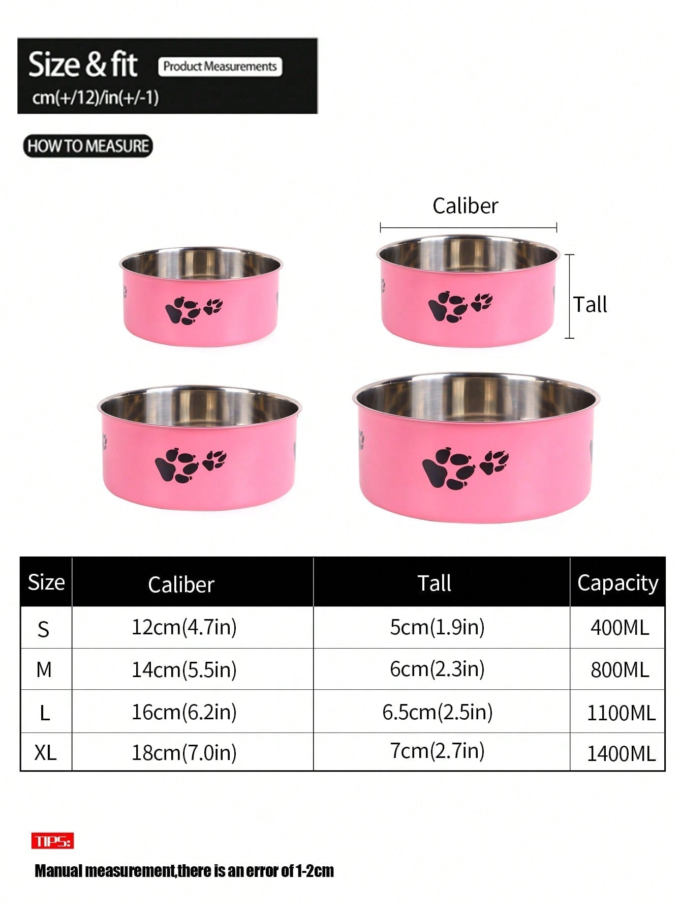 Supet 1pc Cartoon Paw Prints Design Stainless Steel Anti-Slip Pet Bowl For Small And Medium Dogs, Suitable For Indoor And Outdoor Use
