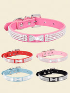 1pc Shiny Rhinestone Collar Leather Dog Collar Crystal Diamond Pet Collar, For Small And Medium Dogs