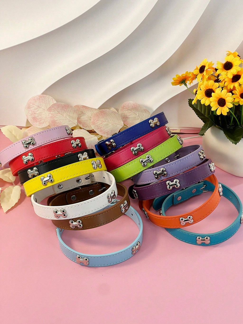Pet Supplies Dog Collar, Punk Style Pu Leather Bone Shape Neckband, Multi-Color Options For Small, Medium And Large Dogs