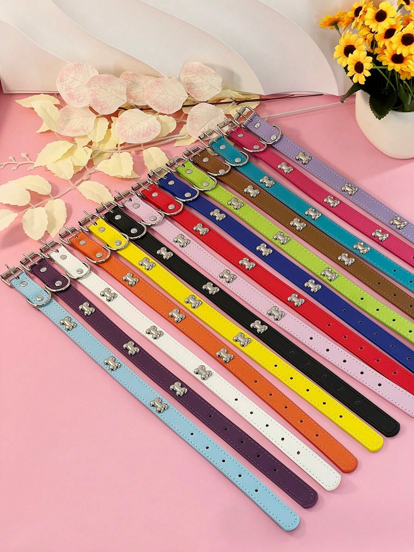 Pet Supplies Dog Collar, Punk Style Pu Leather Bone Shape Neckband, Multi-Color Options For Small, Medium And Large Dogs