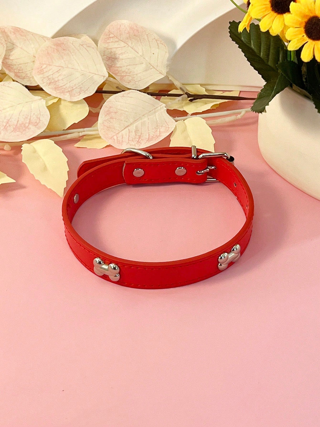 Pet Supplies Dog Collar, Punk Style Pu Leather Bone Shape Neckband, Multi-Color Options For Small, Medium And Large Dogs