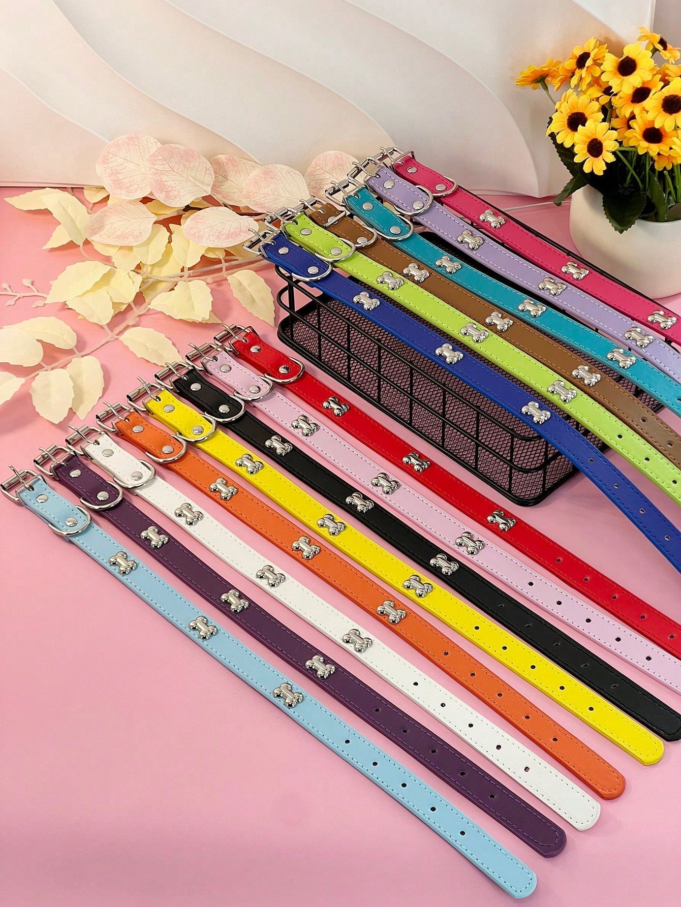 Pet Supplies Dog Collar, Punk Style Pu Leather Bone Shape Neckband, Multi-Color Options For Small, Medium And Large Dogs