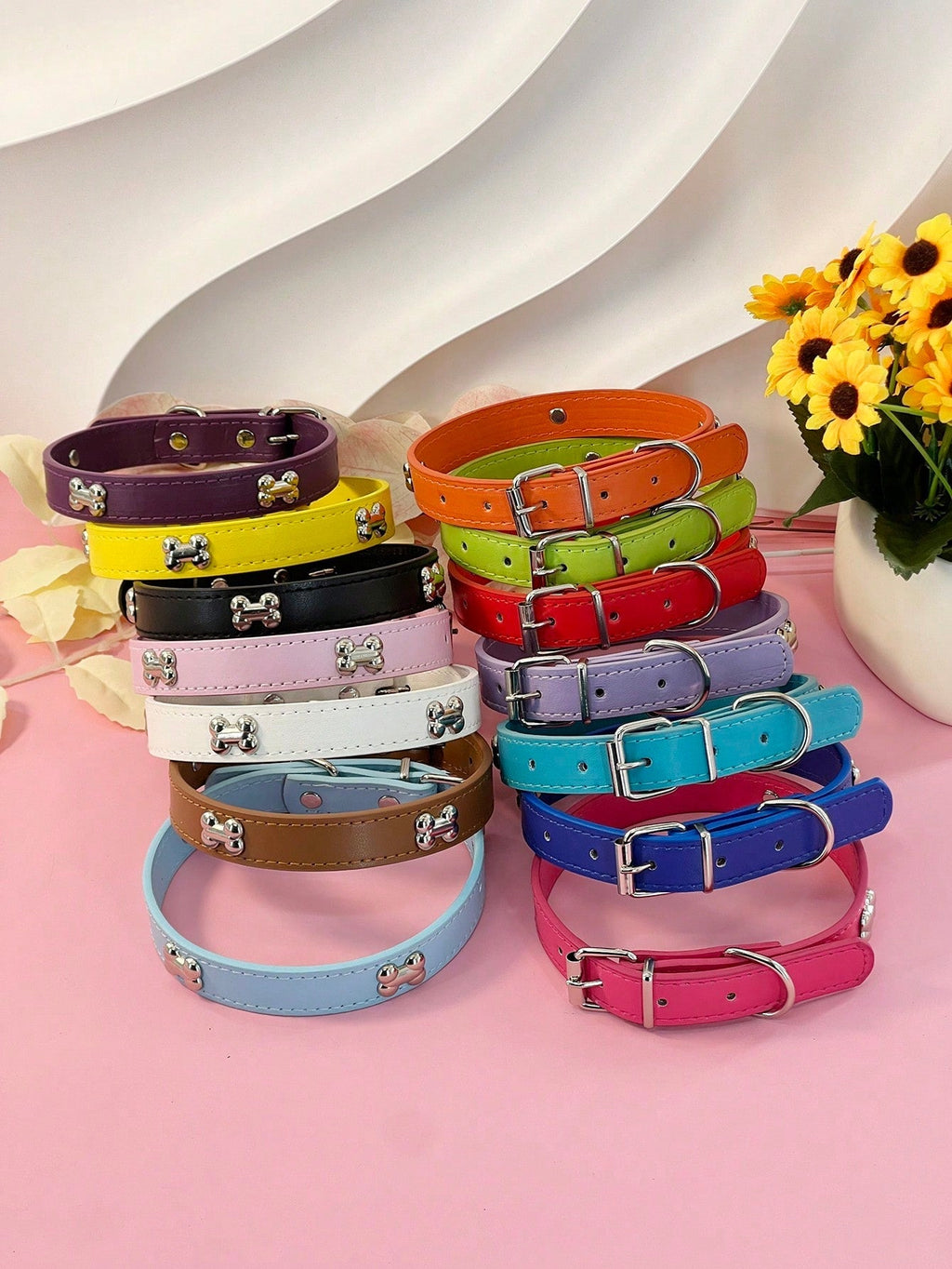 Pet Supplies Dog Collar, Punk Style Pu Leather Bone Shape Neckband, Multi-Color Options For Small, Medium And Large Dogs