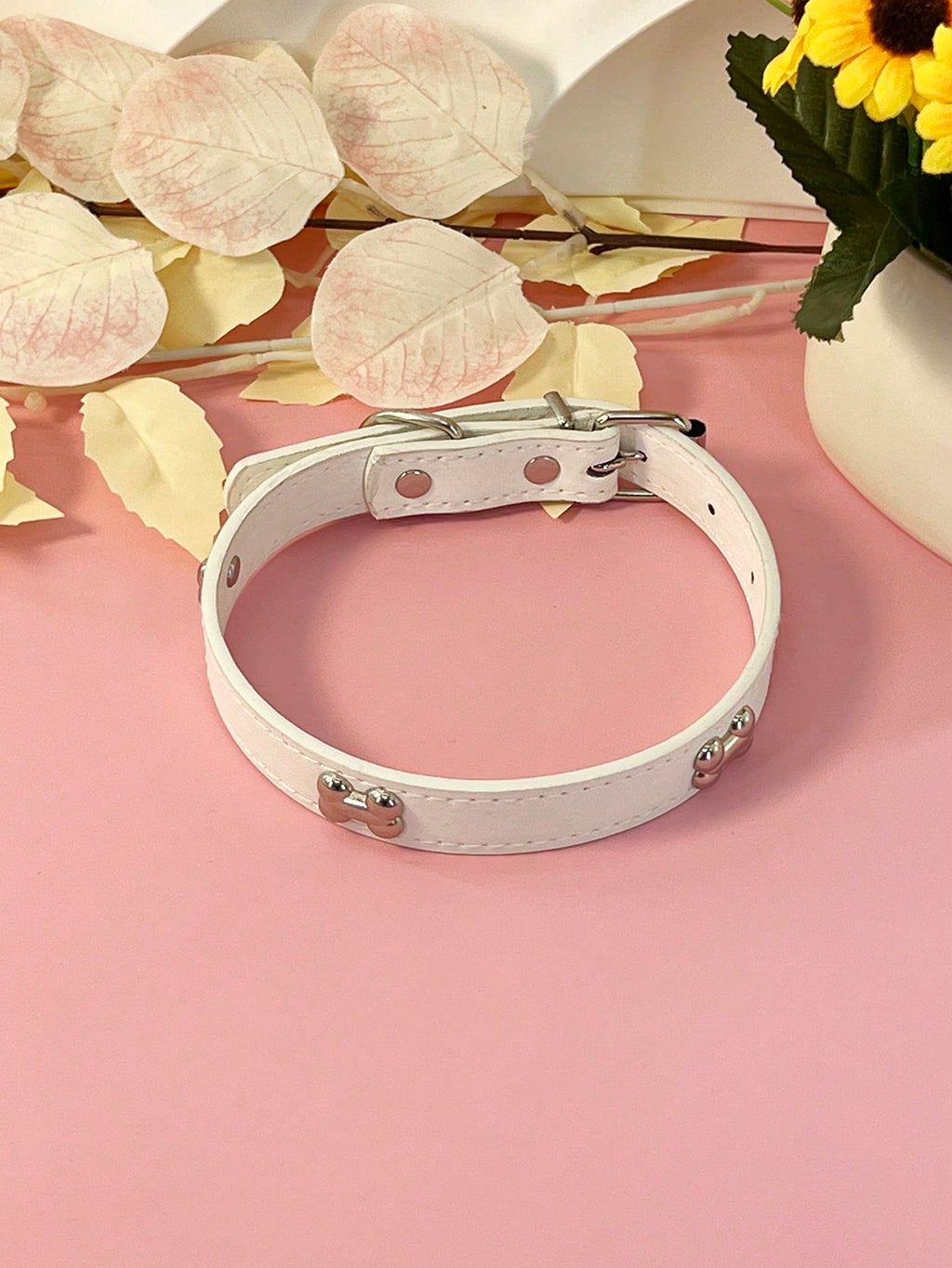 Pet Supplies Dog Collar, Punk Style Pu Leather Bone Shape Neckband, Multi-Color Options For Small, Medium And Large Dogs