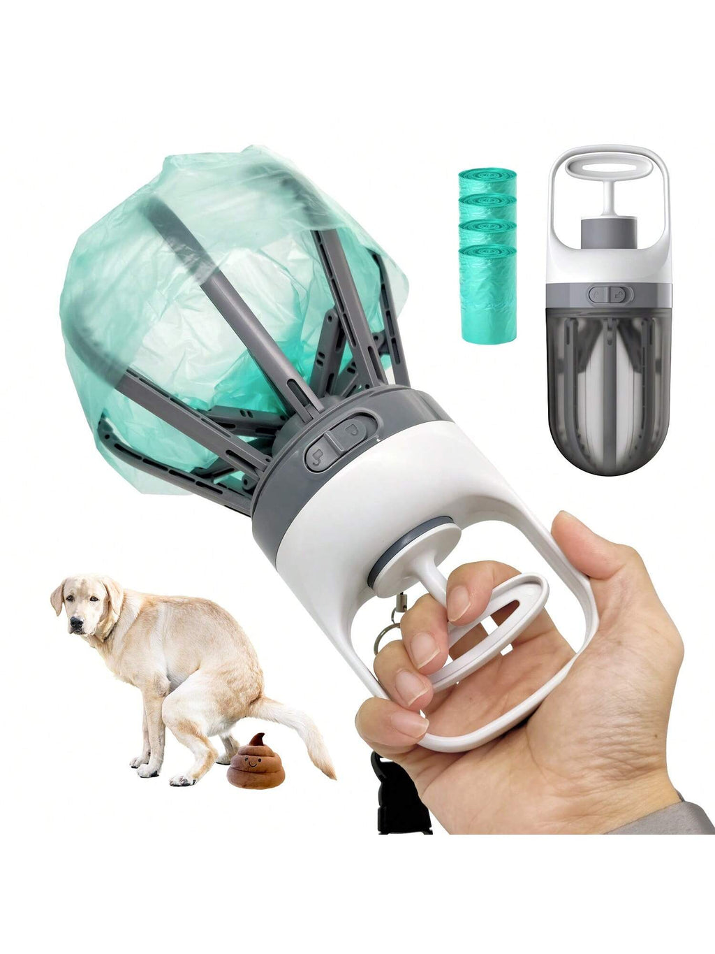 Dog Pooper Scooper, Portable 2 In 1 No Touch Poop Scooper For Small Medium Large Dogs, Claw Wide 6.2'' Dog Waste Pick-Up Cleaner With 75PCS Bag Attachment