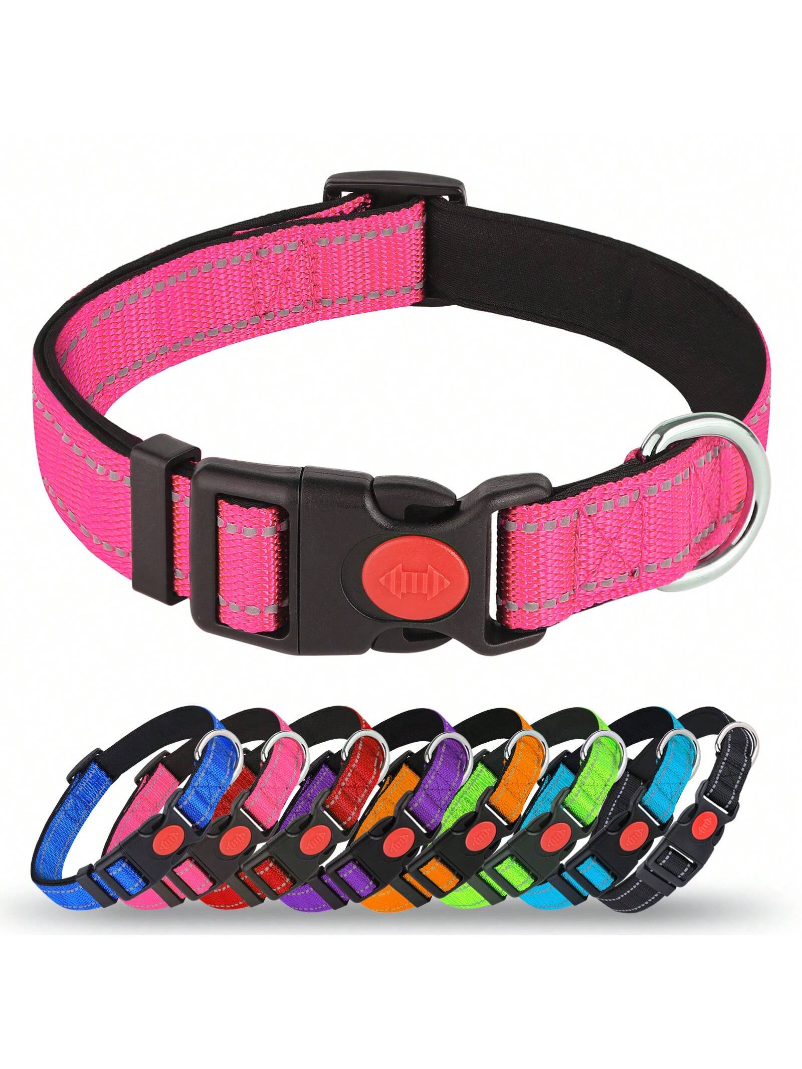 MITOOE 1pc Reflective Dog Collarwith Safety Locking Buckle Adjustable Soft Neoprene Padded Breathable Nylon Pet Collar For Small Medium Large Dogs