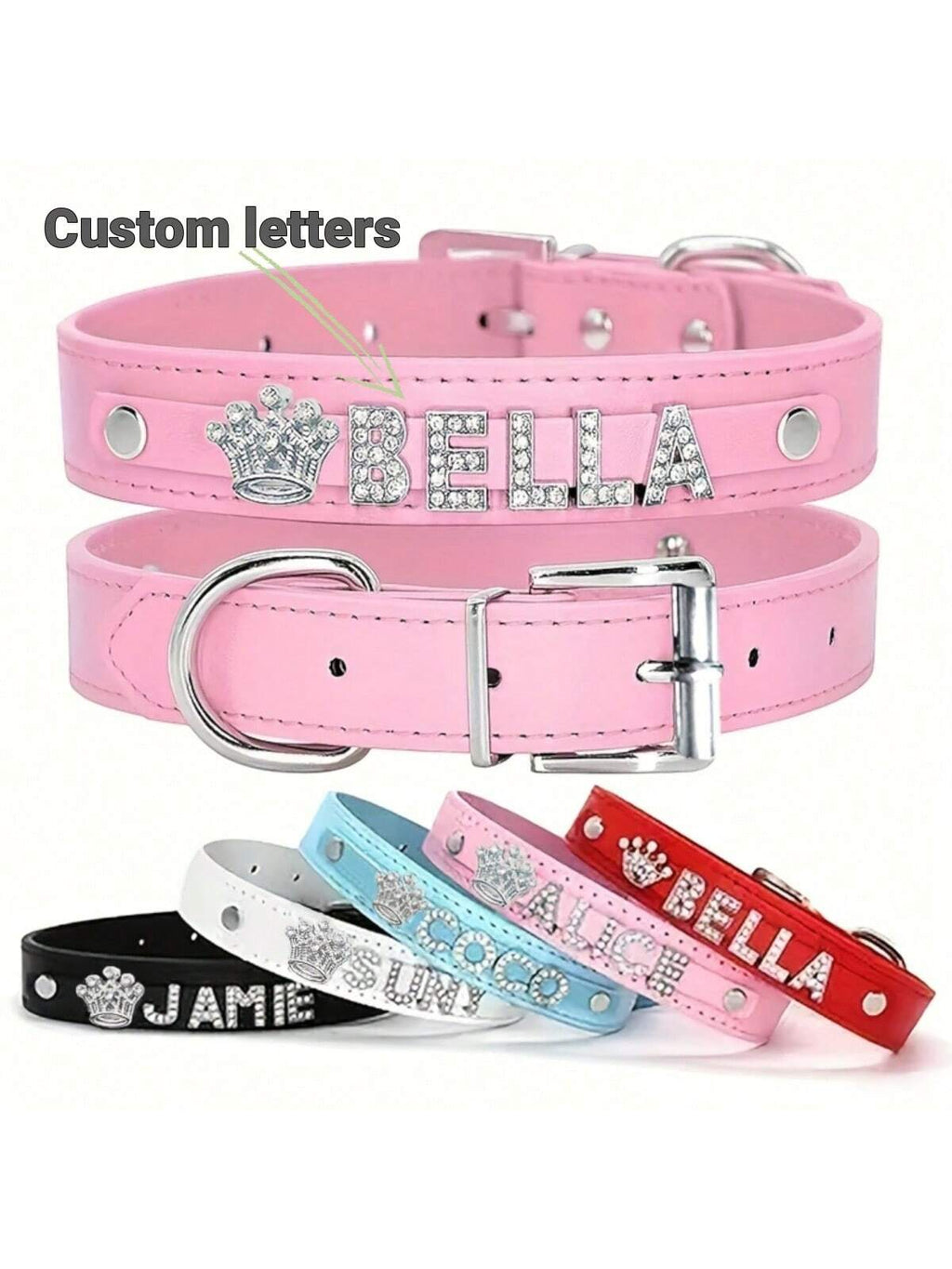 Personalized Dog Collar PU Leather Puppy Cat ID Collars With Rhinestone Heart Star Shaped Dog Accessory For Small Medium And Large Dogs