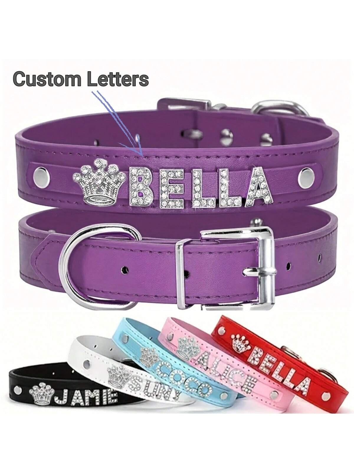 Personalized Dog Collar PU Leather Puppy Cat ID Collars With Rhinestone Heart Star Shaped Dog Accessory For Small Medium And Large Dogs
