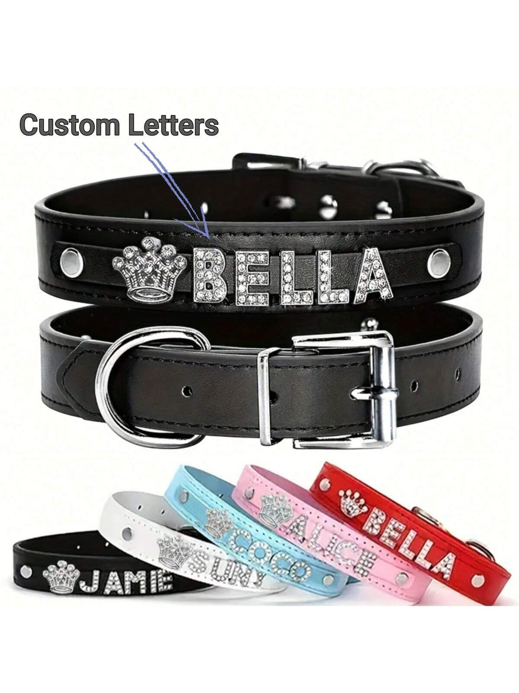 Personalized Dog Collar PU Leather Puppy Cat ID Collars With Rhinestone Heart Star Shaped Dog Accessory For Small Medium And Large Dogs