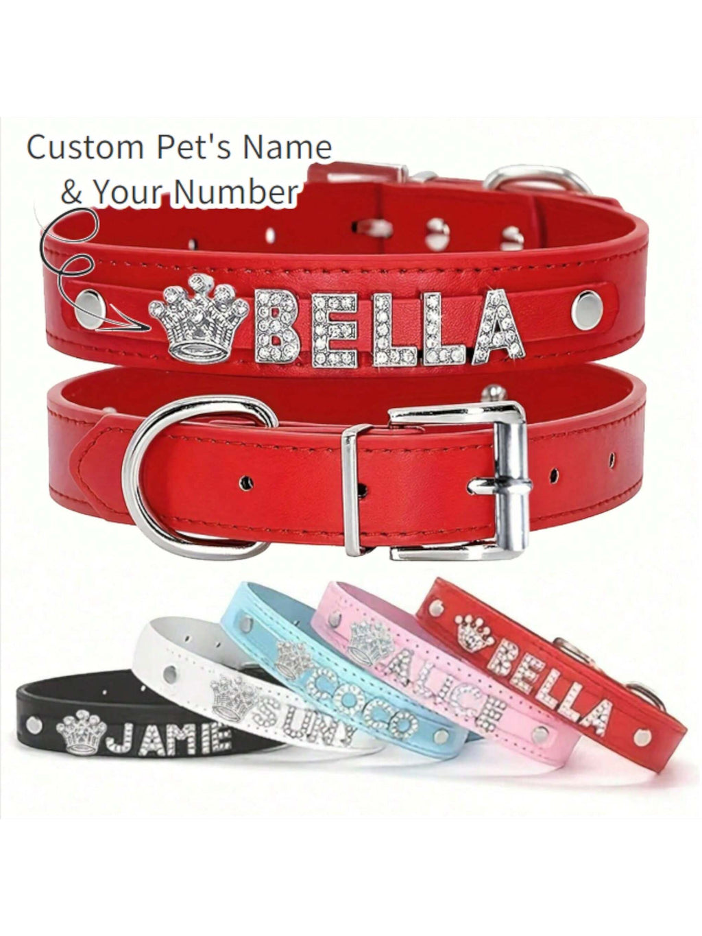 Personalized Dog Collar PU Leather Puppy Cat ID Collars With Rhinestone Heart Star Shaped Dog Accessory For Small Medium And Large Dogs