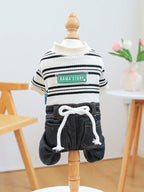 PETCIRCLE 1pc Pet Clothes Striped Denim Effect Elastic Pants For Small Medium Dogs Cats, Fashionable & Classic, Autumn/Winter New Arrival