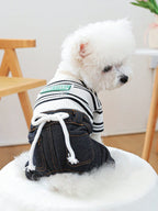 PETCIRCLE 1pc Pet Clothes Striped Denim Effect Elastic Pants For Small Medium Dogs Cats, Fashionable & Classic, Autumn/Winter New Arrival