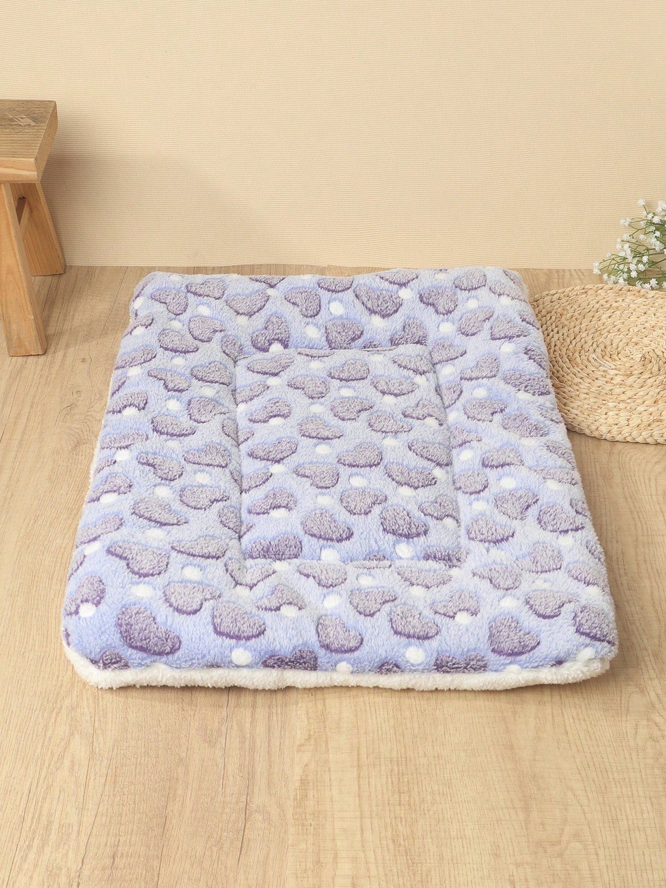 1pc Polyester Star & Heart Breathable Washable Thick Pet Bed Mat For Medium-Small Cats & Dogs, All Seasons (Teddy/Bichon Frise)