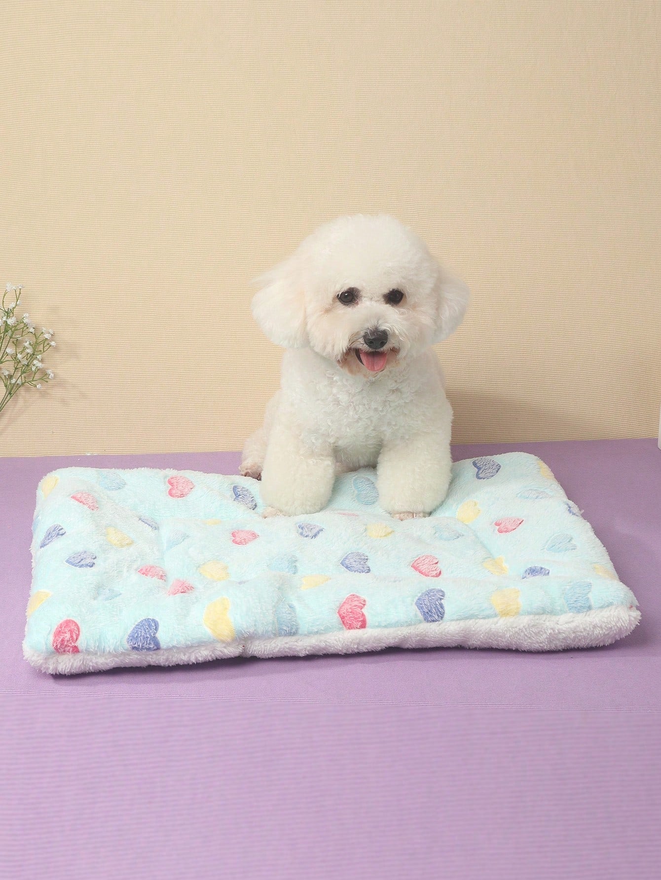 1pc Polyester Star & Heart Breathable Washable Thick Pet Bed Mat For Medium-Small Cats & Dogs, All Seasons (Teddy/Bichon Frise)