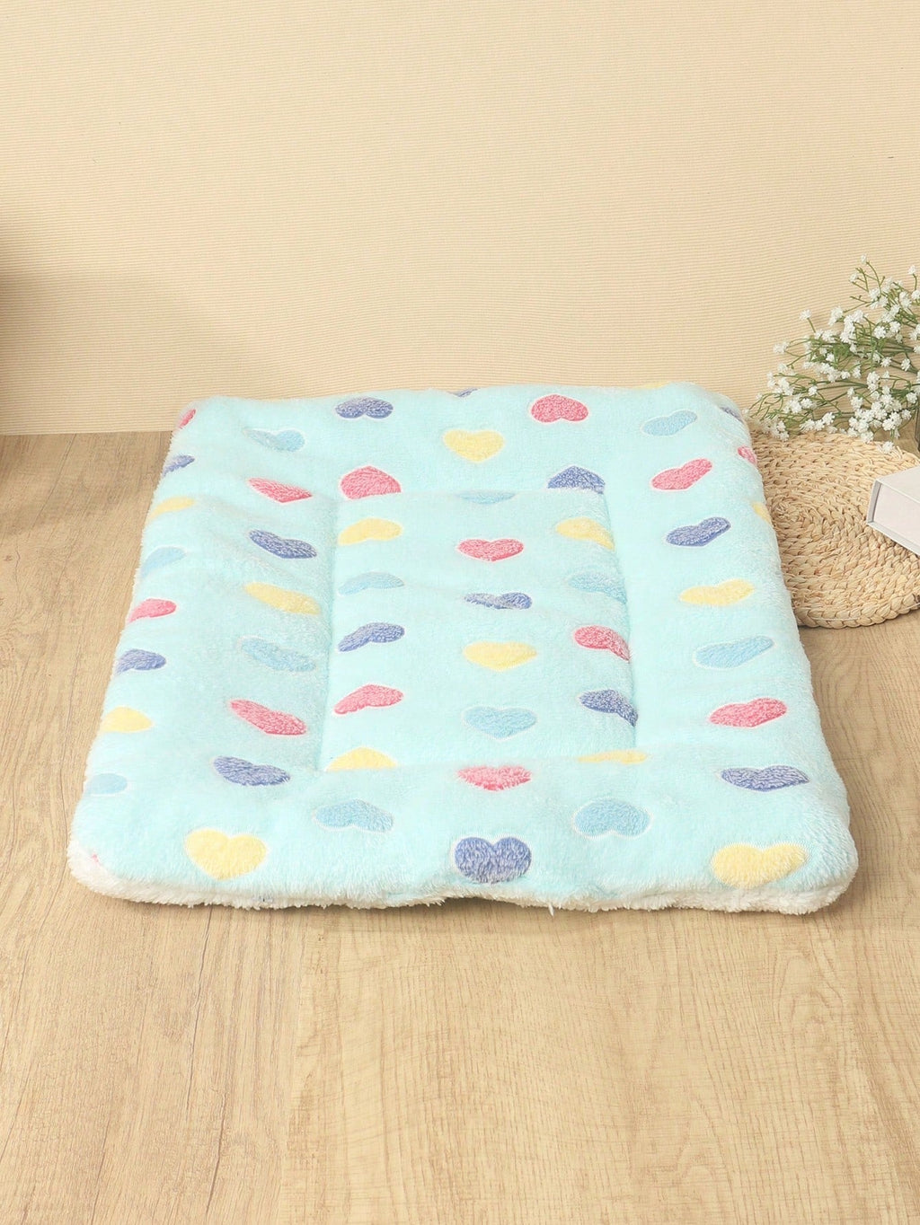1pc Polyester Star & Heart Breathable Washable Thick Pet Bed Mat For Medium-Small Cats & Dogs, All Seasons (Teddy/Bichon Frise)