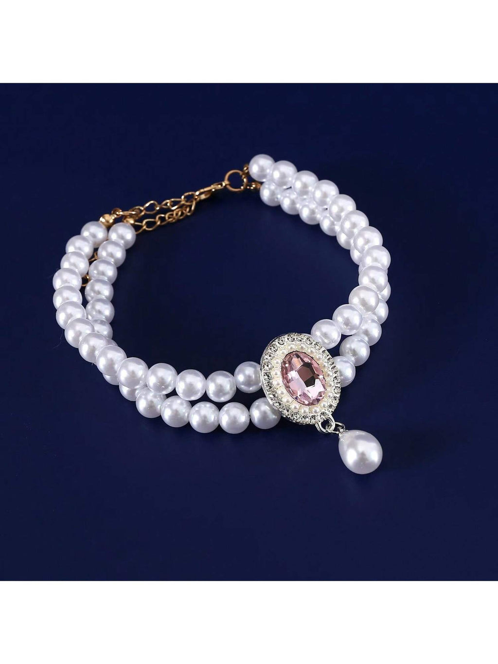 Elegant Light Luxury Small Cat Dog Double Pearl Pendant Necklace Maltese Yorkshire Poodle Noble Style Rhinestone Necklace Pet Wedding Party Collar Accessories Available In 3 Colors