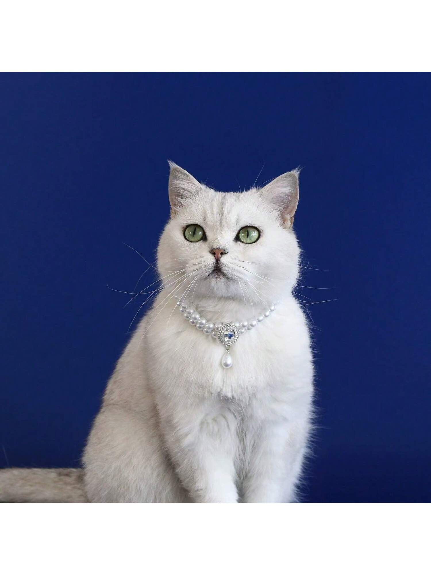 Elegant Light Luxury Small Cat Dog Double Pearl Pendant Necklace Maltese Yorkshire Poodle Noble Style Rhinestone Necklace Pet Wedding Party Collar Accessories Available In 3 Colors