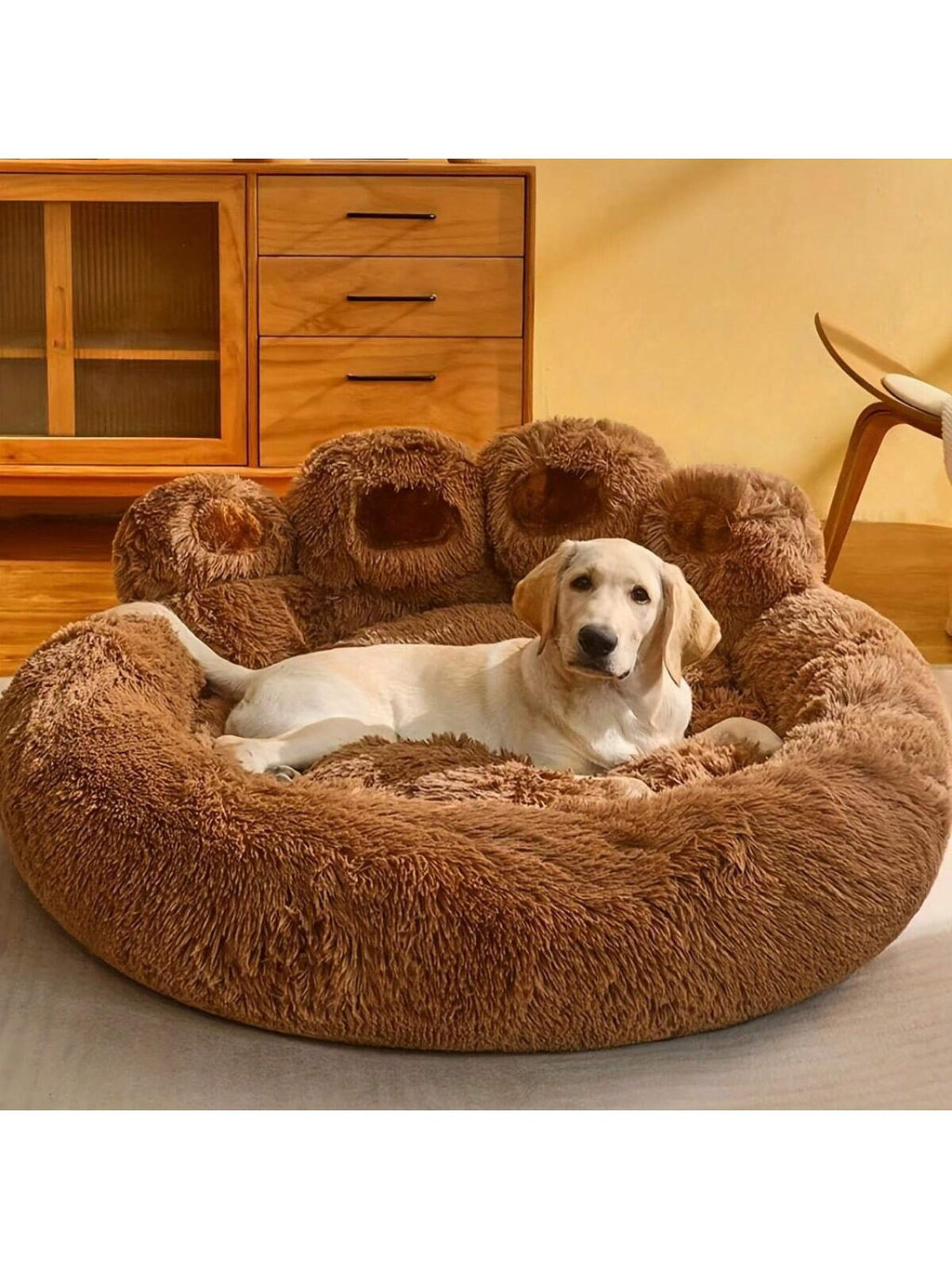 27in  35in  43in  Calming Dog Beds For Large Dogs, Faux Fur Donut Cuddler Dog Bed, Round Fluffy Pillow, Washable Pet Bed For Dogs