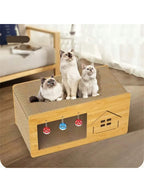 Multi-Function Cat Scratching Post & Cat Bed, Durable Cardboard, Dual-Layer, Bells, All Season Use