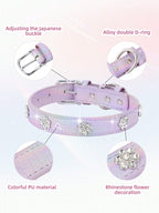 Sparkling Rhinestone Flower Dog Collar, Gradient Colorful Style, Luxurious And Flashy, Adjustable