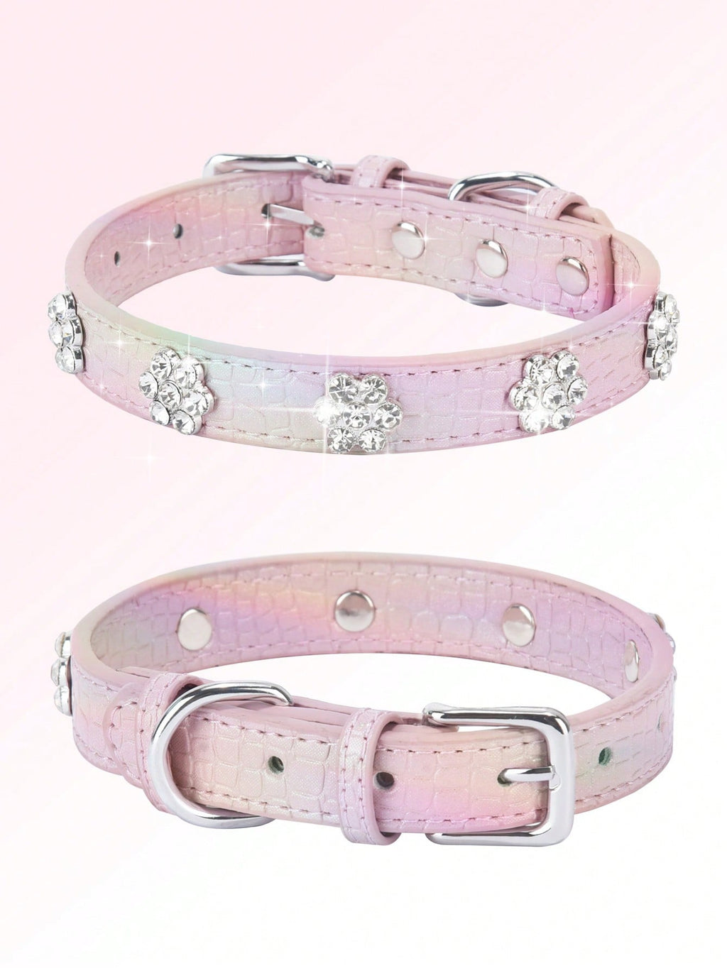 Sparkling Rhinestone Flower Dog Collar, Gradient Colorful Style, Luxurious And Flashy, Adjustable