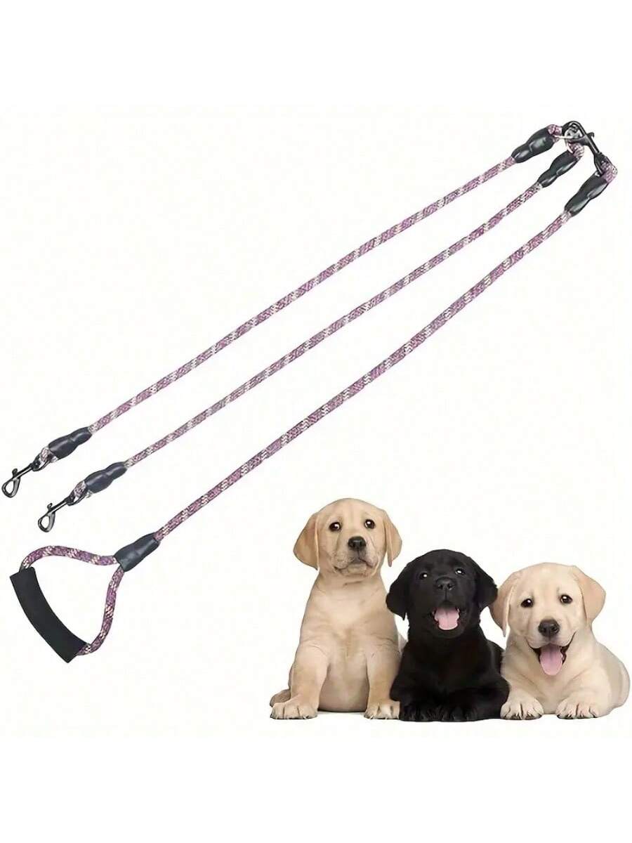 Dual Dog Leash With Wave Pattern - Detachable, Tangle-Free Nylon Lead For Walking Two Dogs