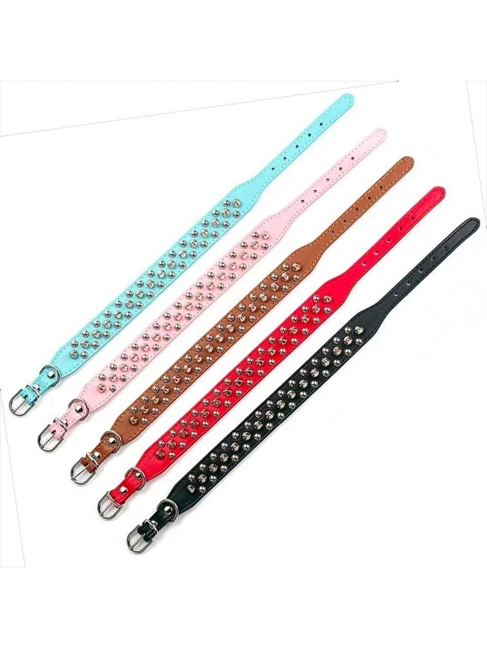 Pet Dog Collar Adjustable Leather Neck Strap Supplies PU Leather Punk Rivet Spiked Dog Collar Pet Collars For Small Medium Sized Dog, Large Dog Cat