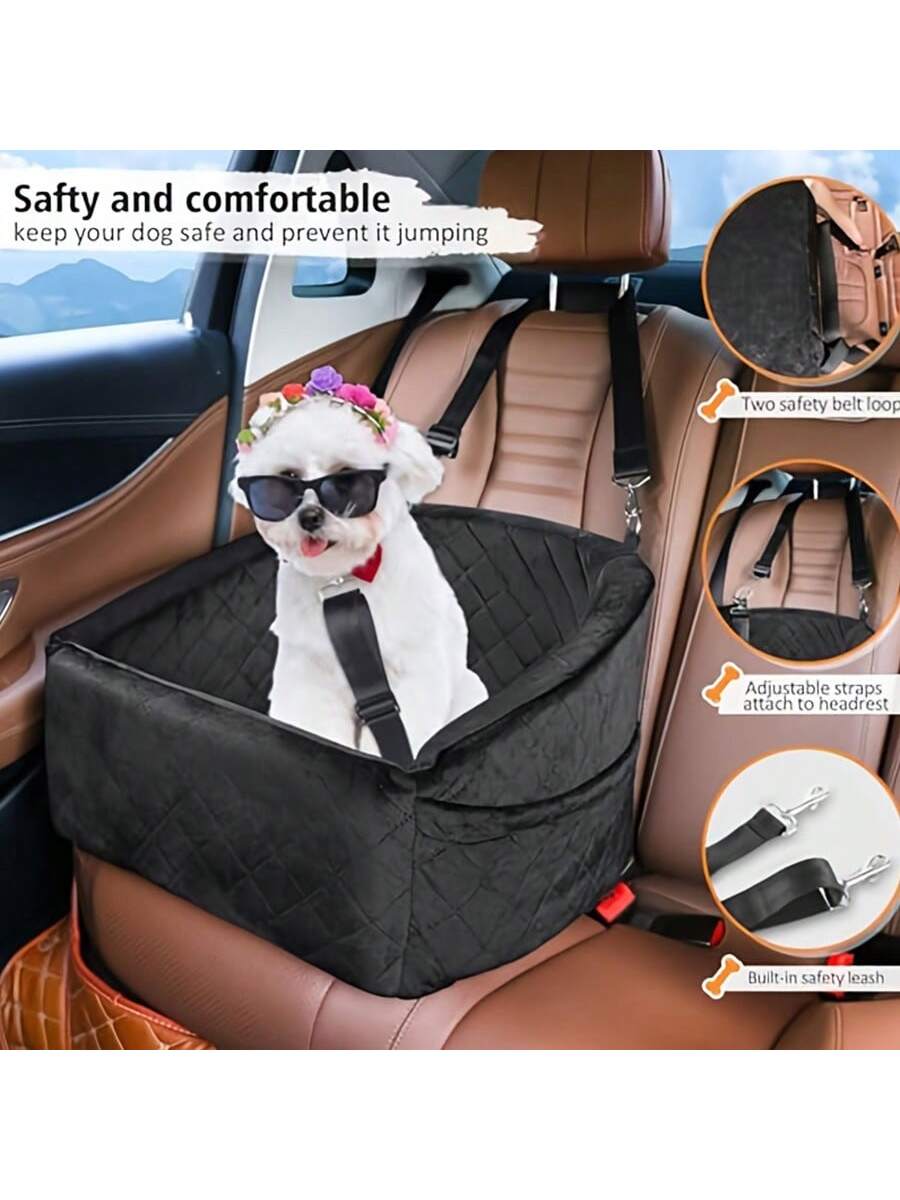 Dog Car Seat For Small Medium Dogs,Detachable Washable Dog Booster Seat Under 30lbs, Pet Car Seat Travel Bed With Storage Pockets And Dog Safety Belt