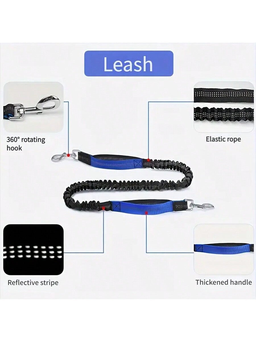 Extendable Dual-Leash Pet Dog Lead, Reflective Sports Waist Pack Leash, Adjustable Waistband, Outdoor Training Running Dog Harness