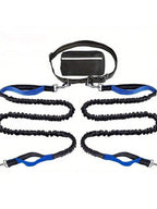 Extendable Dual-Leash Pet Dog Lead, Reflective Sports Waist Pack Leash, Adjustable Waistband, Outdoor Training Running Dog Harness