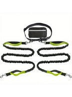 Extendable Dual-Leash Pet Dog Lead, Reflective Sports Waist Pack Leash, Adjustable Waistband, Outdoor Training Running Dog Harness