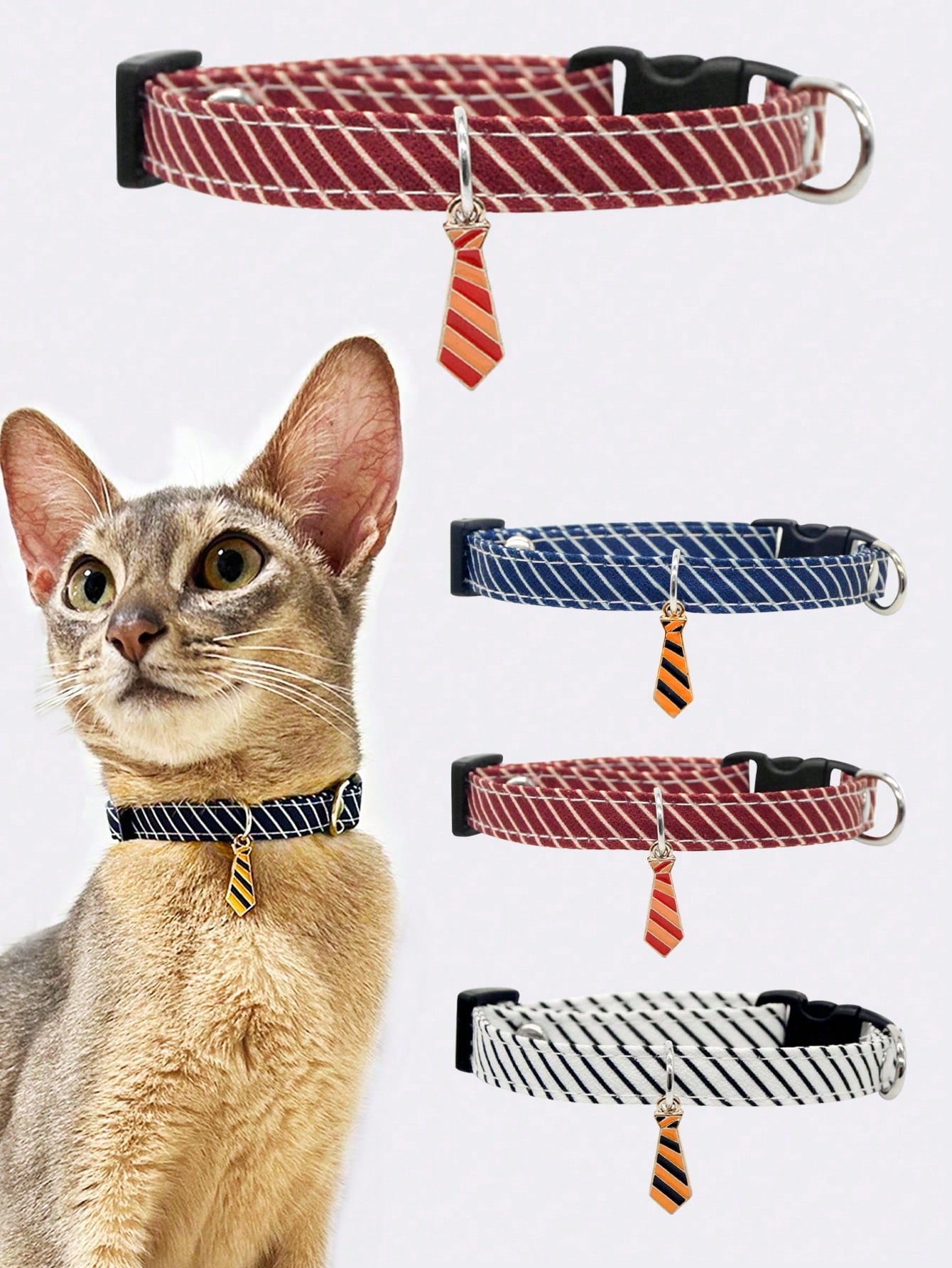 Striped Cat Collar, Lightweight Adjustable Cat Collar With Tie Pendant, Used For Wedding Party Decoration