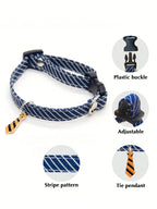 Striped Cat Collar, Lightweight Adjustable Cat Collar With Tie Pendant, Used For Wedding Party Decoration