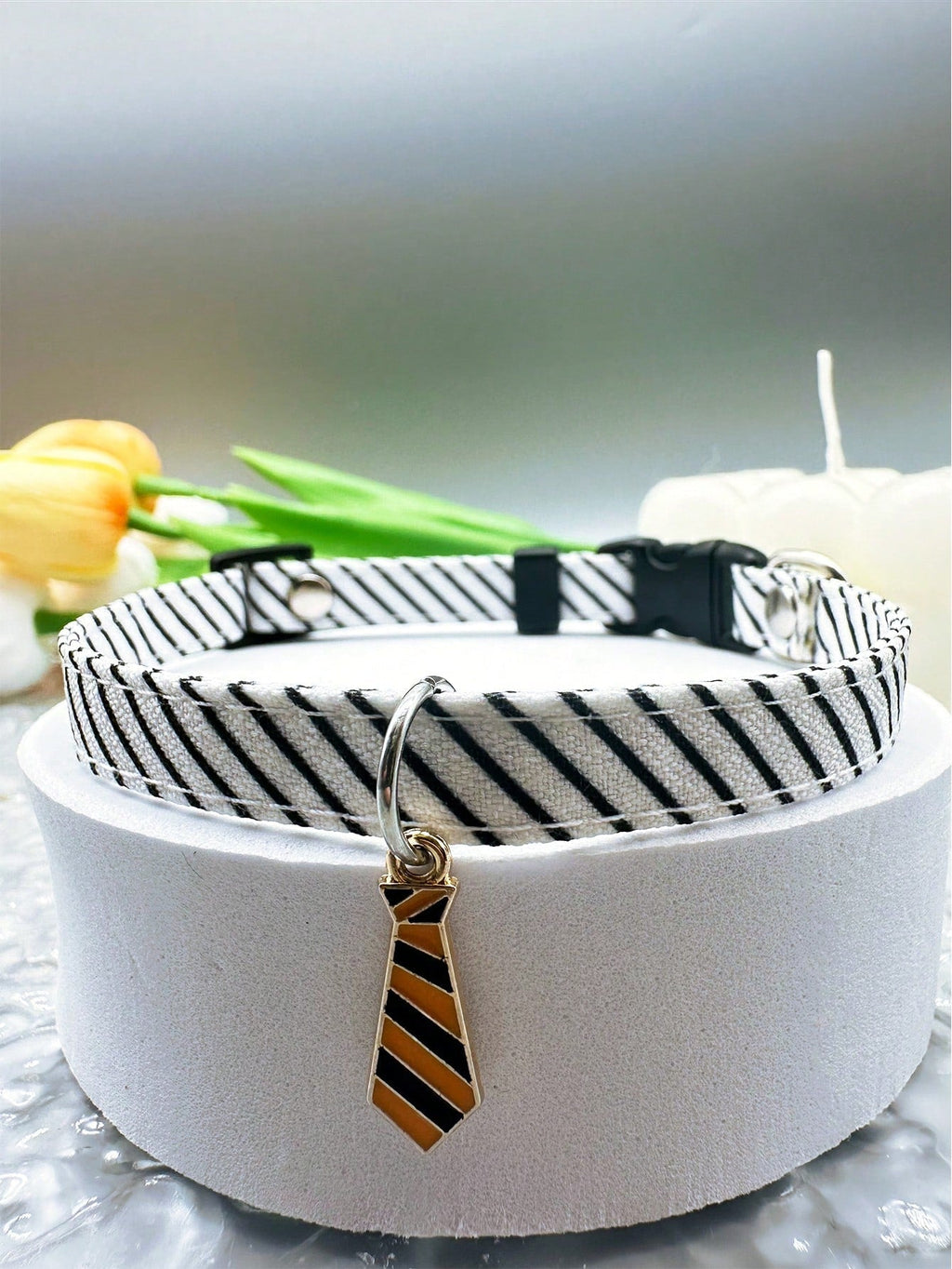 Striped Cat Collar, Lightweight Adjustable Cat Collar With Tie Pendant, Used For Wedding Party Decoration