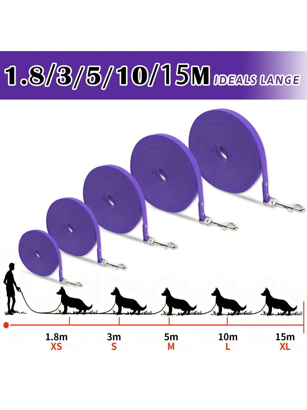 Waterproof Dog Leash Long Pvc Pet Leashes Easy To Clean Rope For Dogs Walking Traning Lead 1.8m/3m/5m/10m/15m