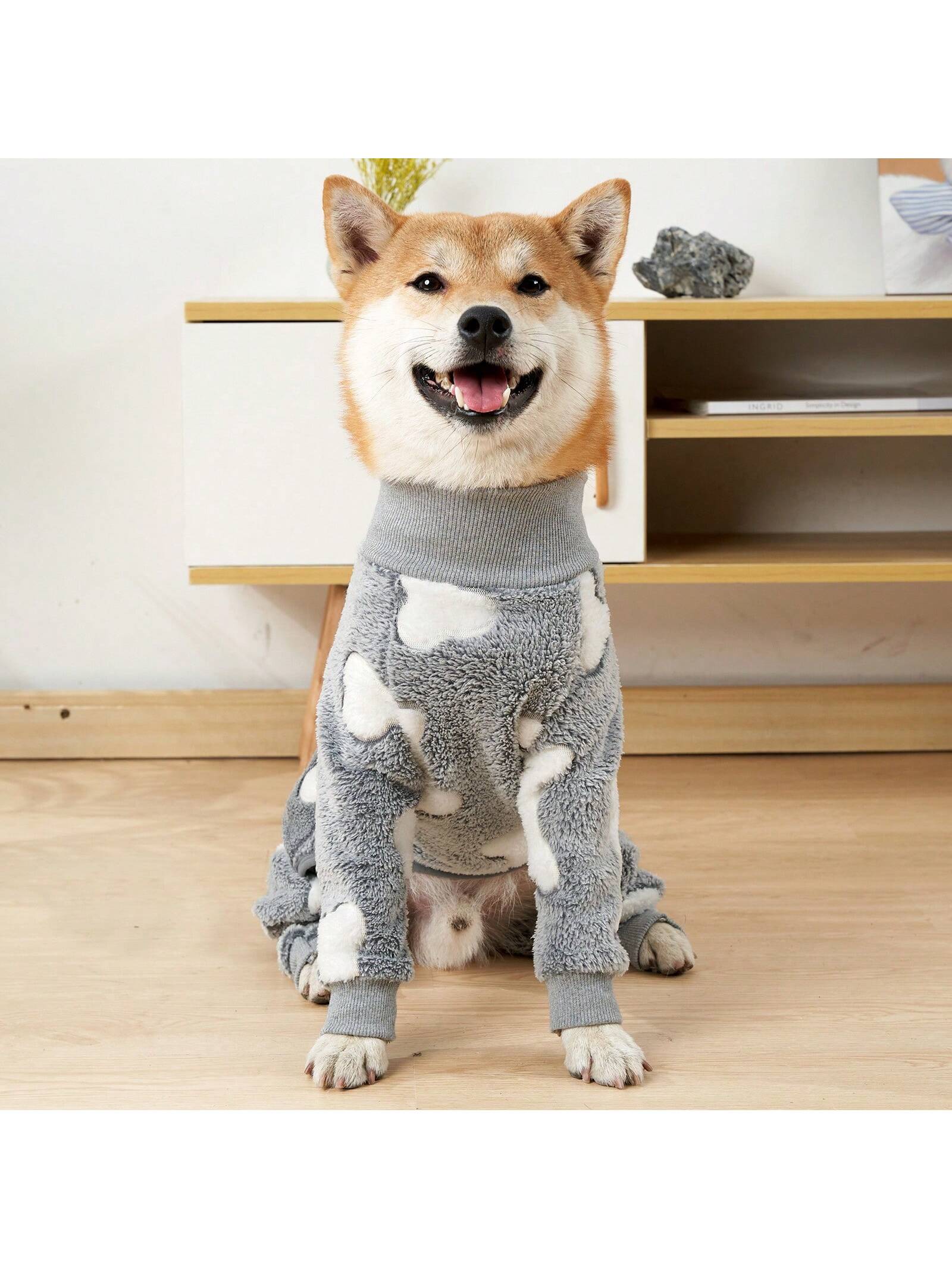 Fuzzy Dog Pajamas For Cold Weather 4 Legs Clothes, Dog Winter Clothes For Small Medium Large Dogs Pet With Feet Warm Soft Pet Romper Winter