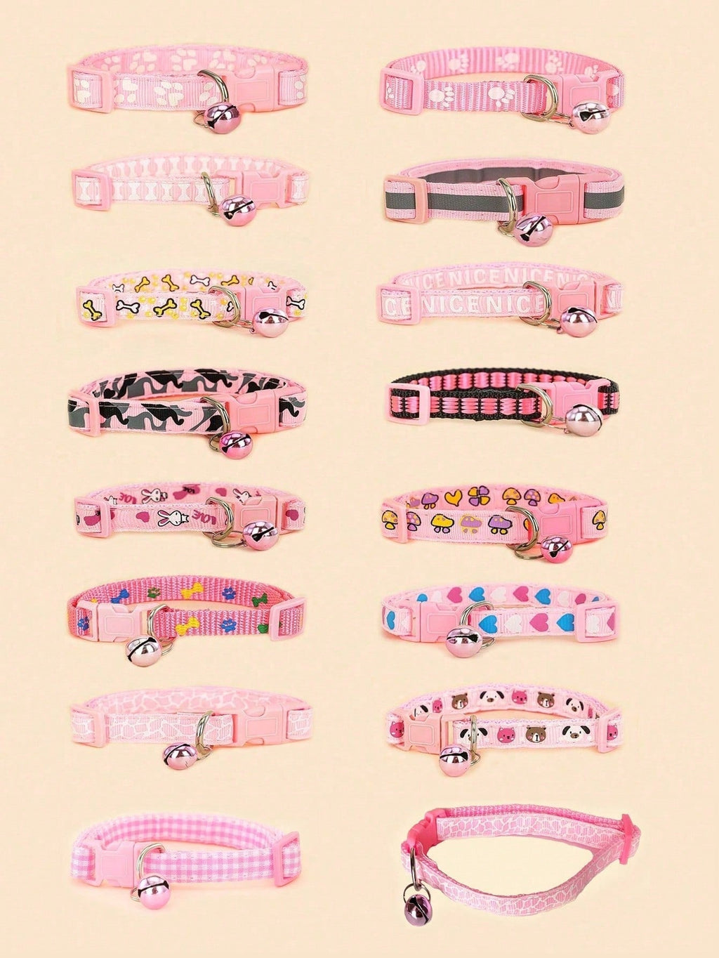 5pcs Random Pattern Dog And Cat Collar With Bell, Cute Cartoon Decorative Collar