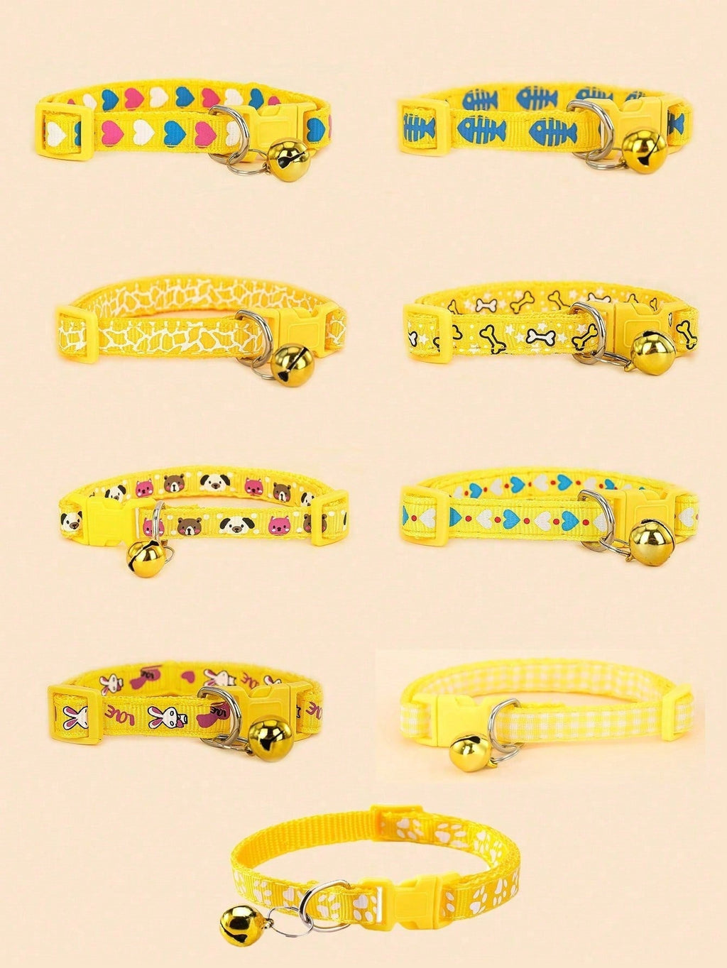 5pcs Random Pattern Dog And Cat Collar With Bell, Cute Cartoon Decorative Collar