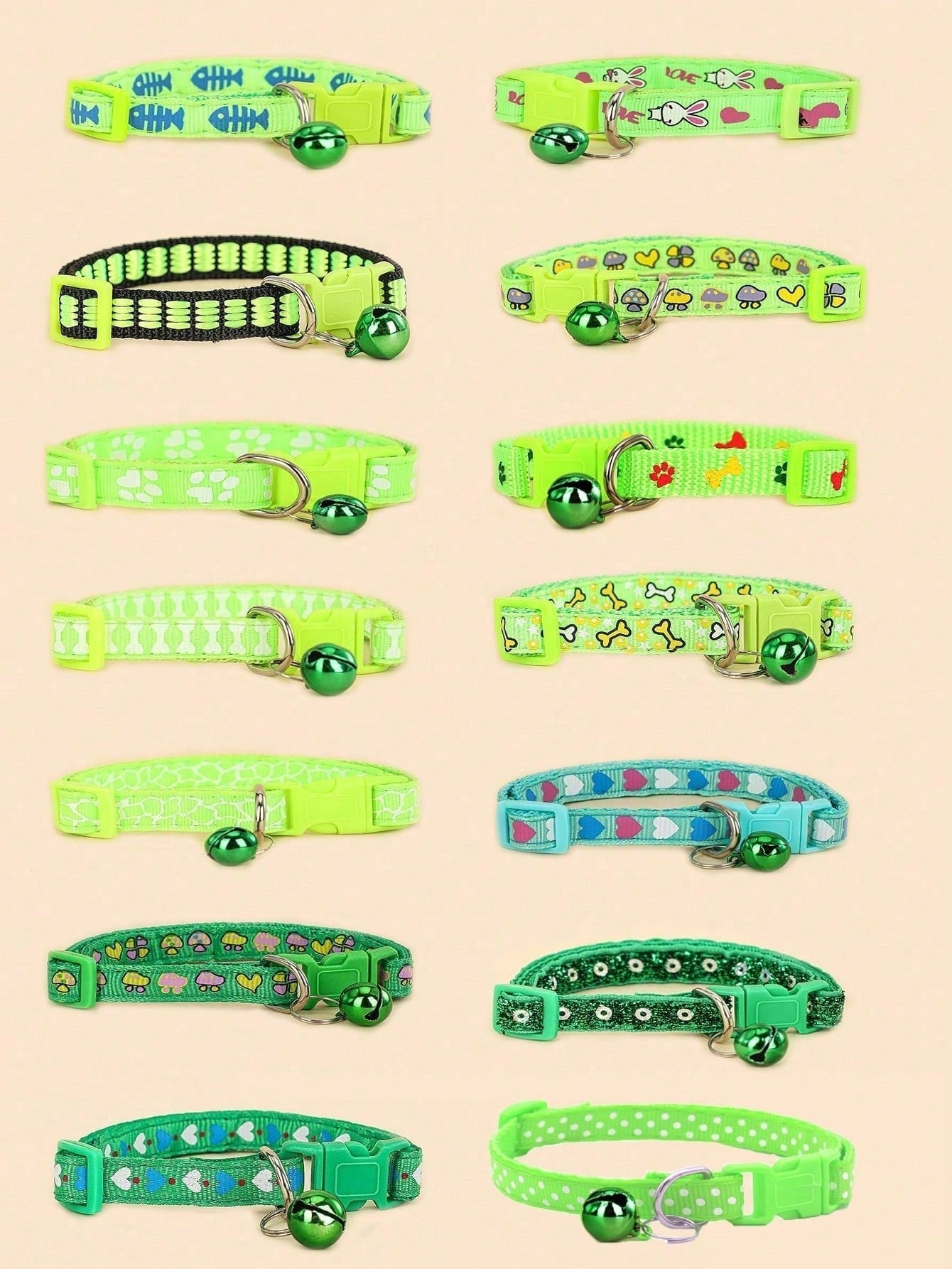 5pcs Random Pattern Dog And Cat Collar With Bell, Cute Cartoon Decorative Collar