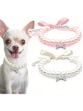 Dog Cat Pearl Collar Necklace With Rhinestone Bone, Fancy Cat Wedding Collar Jewelry For Girl Cat Puppy Dogs Accessories